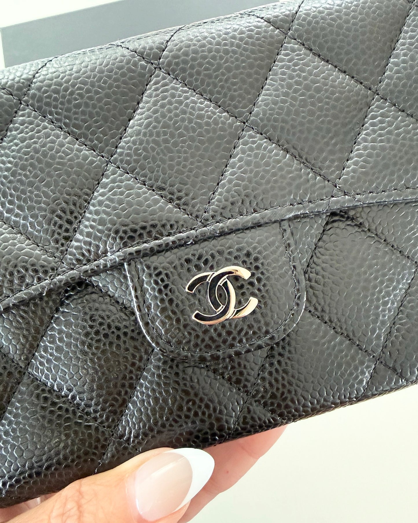 Chanel Black Caviar Flap Wallet with Silver Hardware