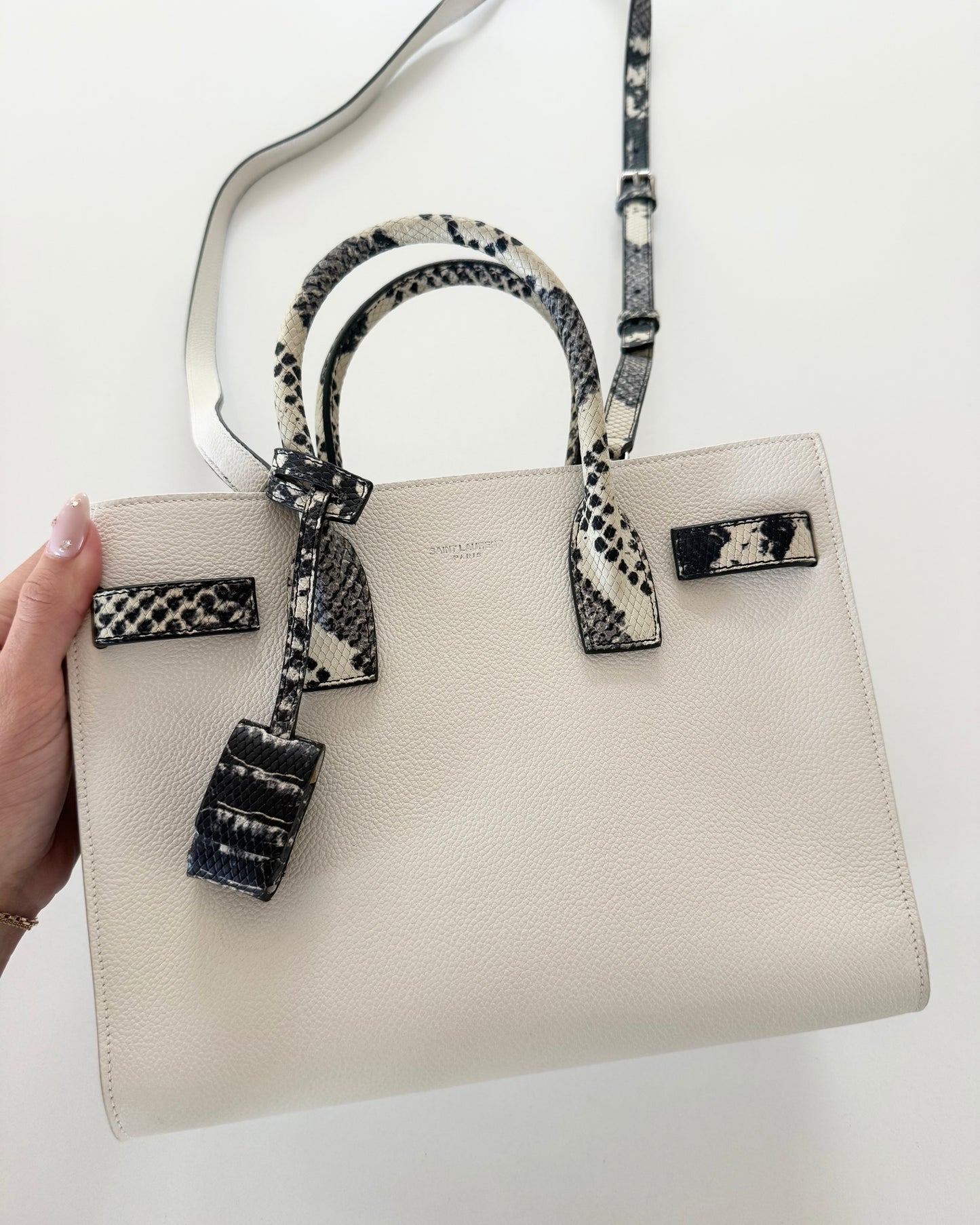 Saint Laurent Ivory Leather and Snake Embossed Sac de Jour Tote from 2016