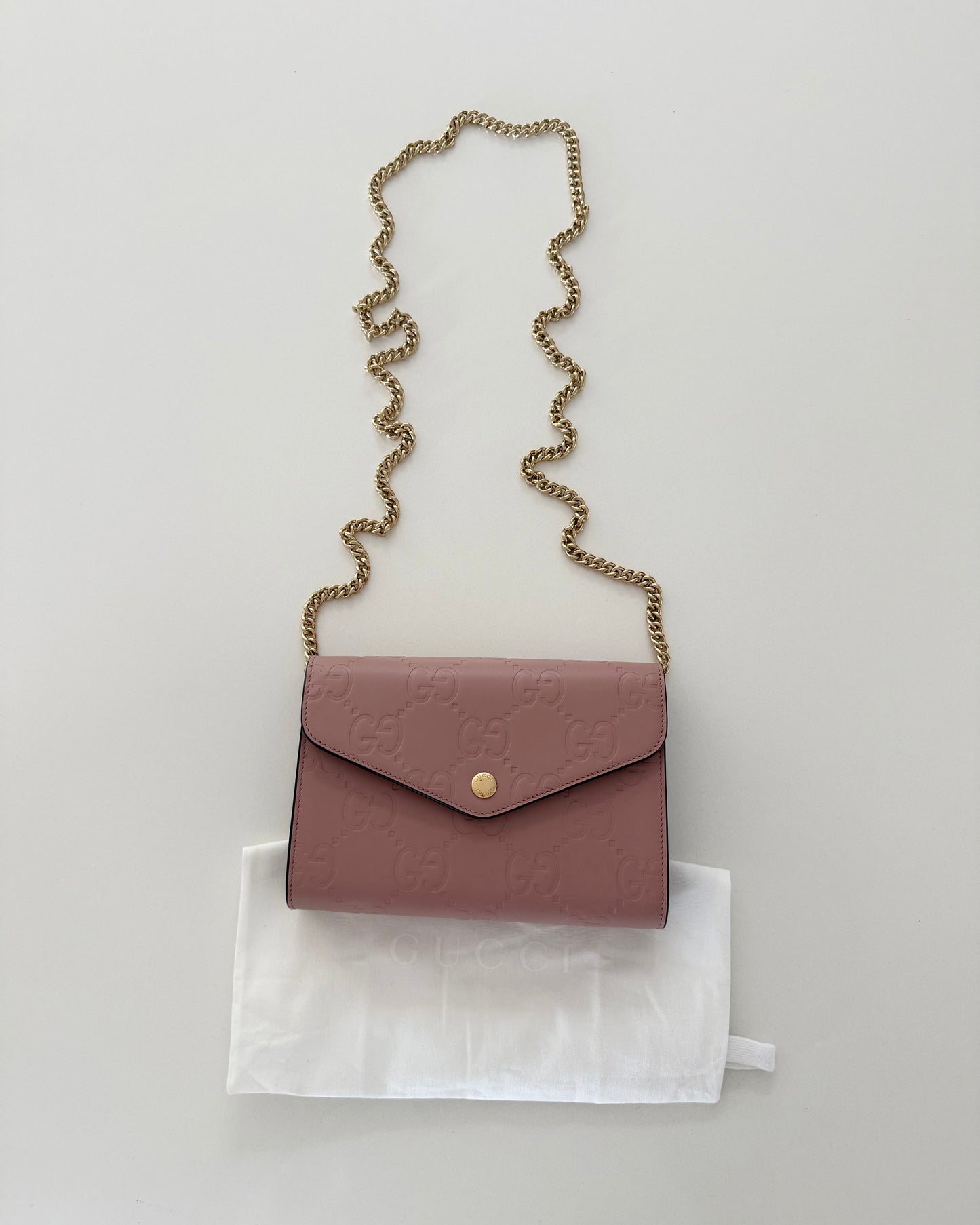 Gucci Pink Embossed Logo Leather Crossbody