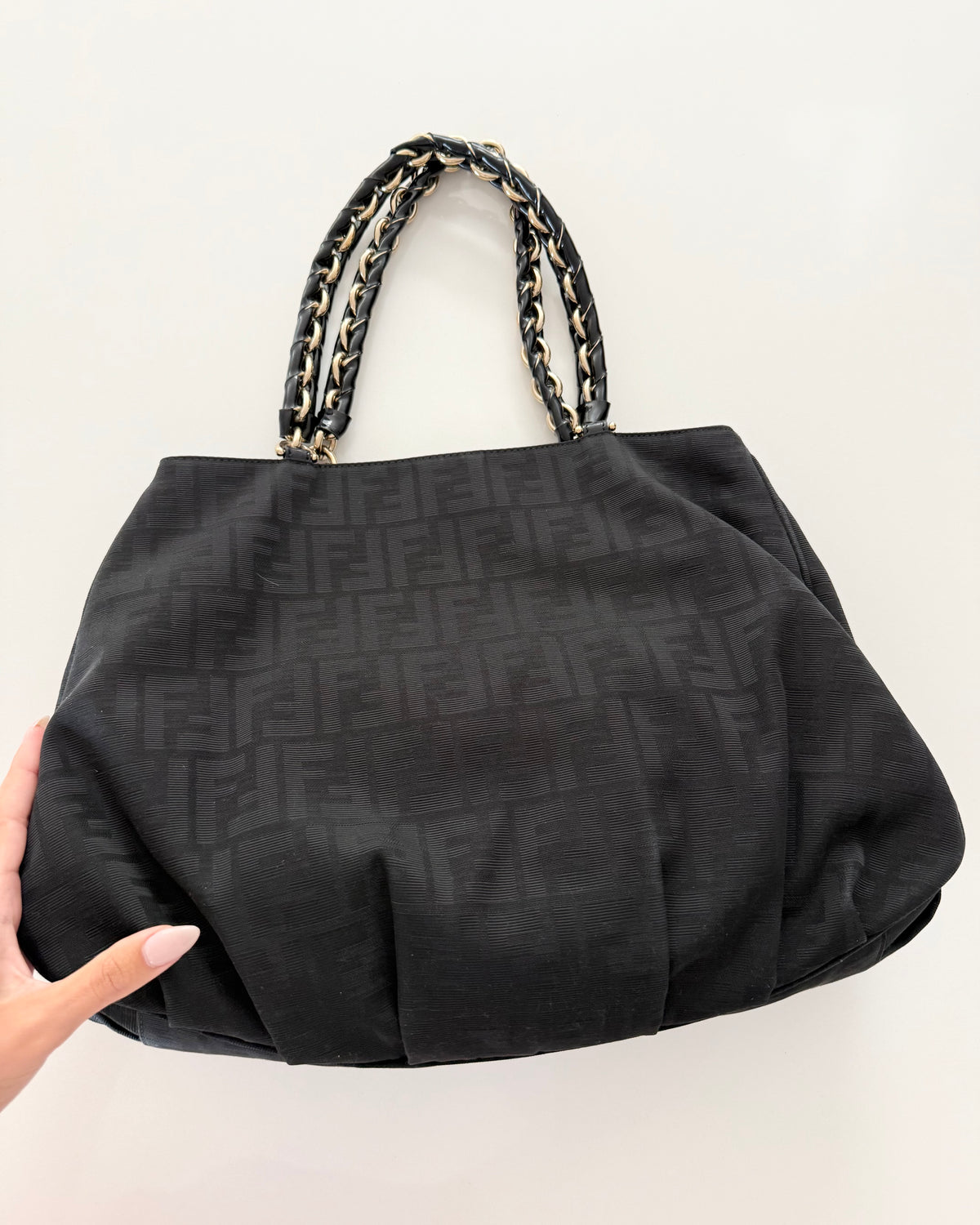 Fendi Black Vintage Canvas Zucca Mia Tote
