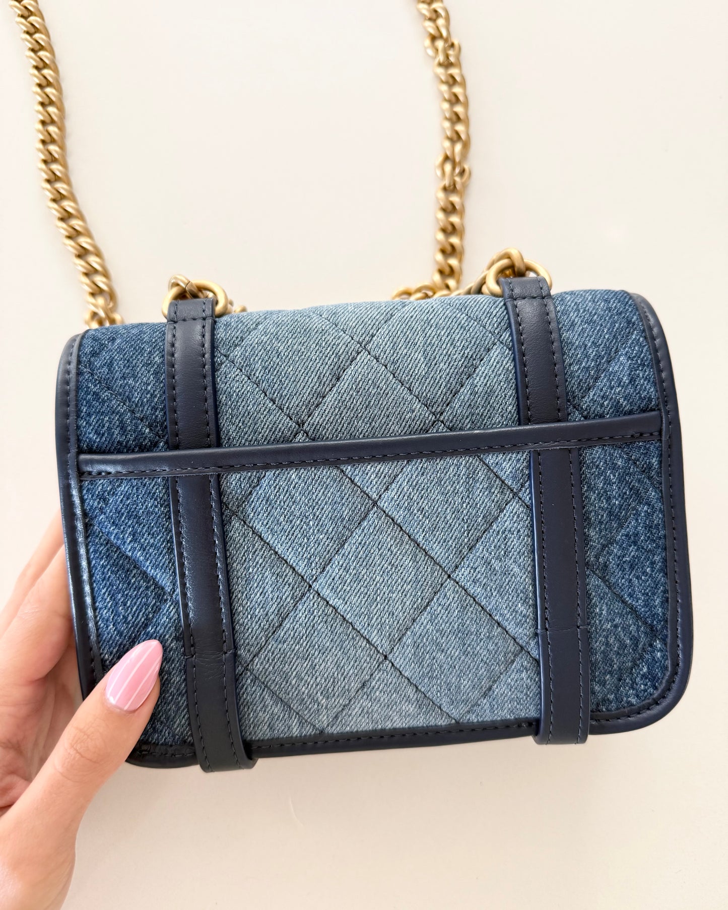 Chanel RARE Limited Edition Ombre Denim Quilted Mini Matelasse Messenger Flap Bag