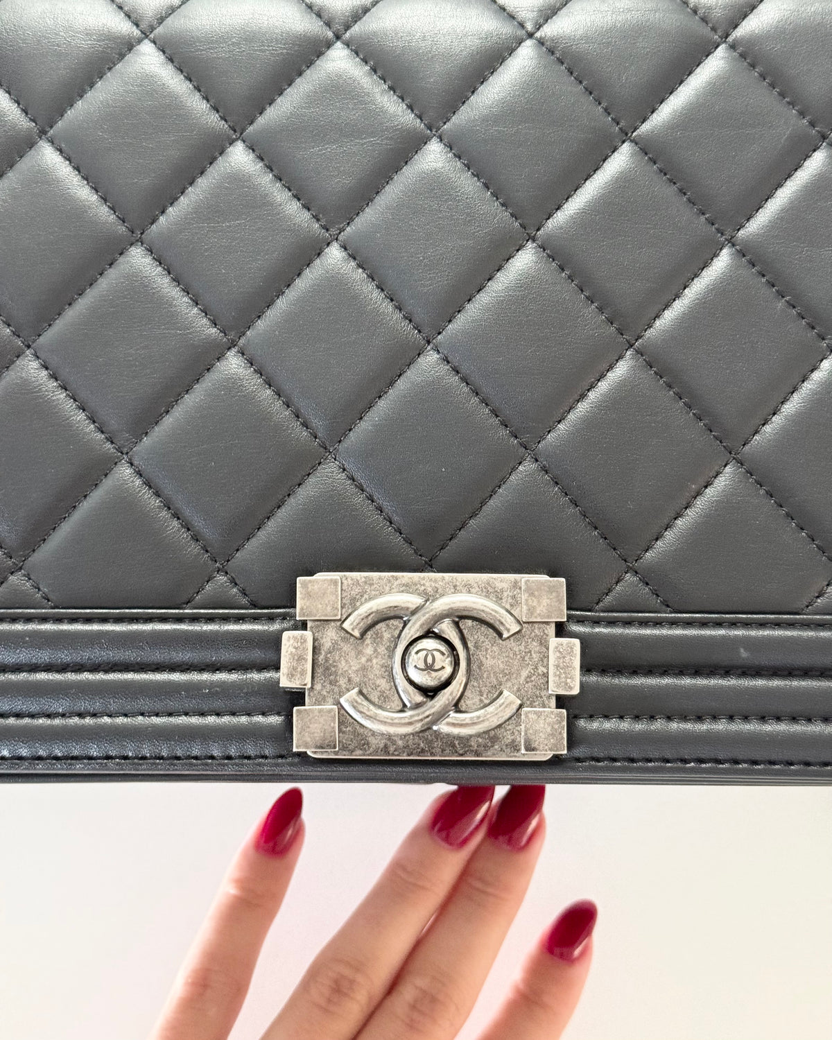 Chanel Black Large Boy Bag with Ruthenium Hardware 19 series from 2014