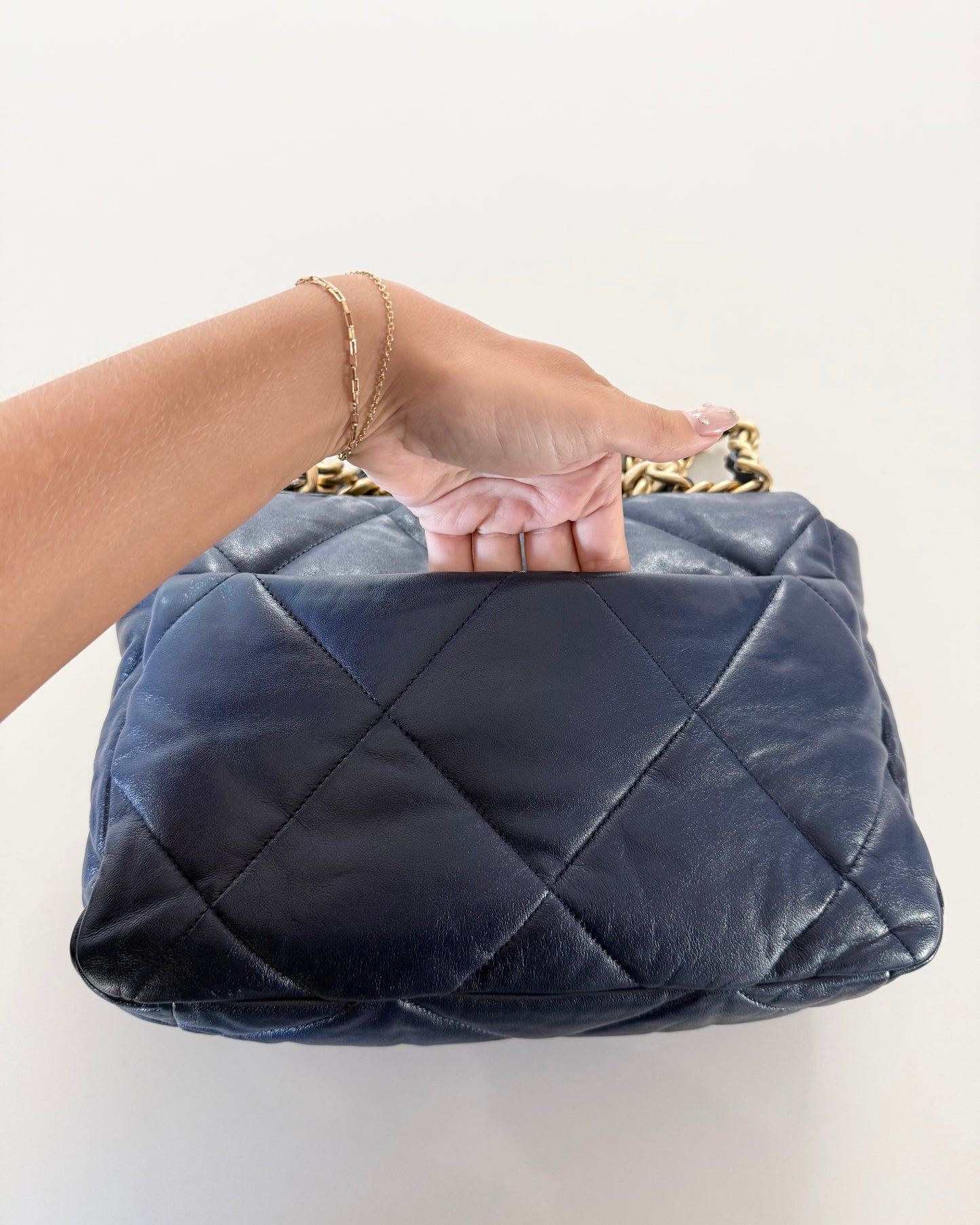 Chanel Navy Blue Leather Large 19 Bag 29 series from 2019-20