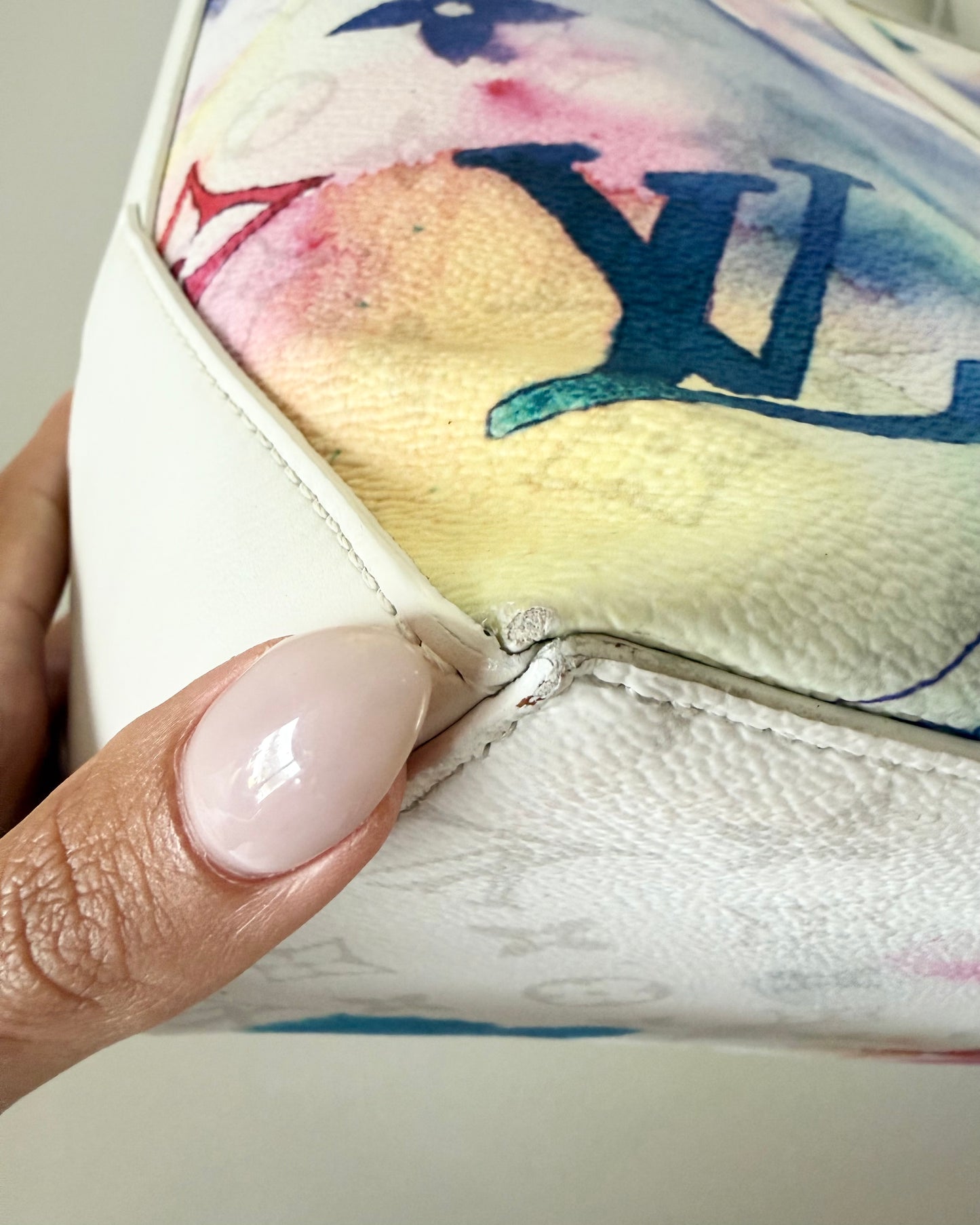 Louis Vuitton Watercolor and White Leather Weekend Tote GM