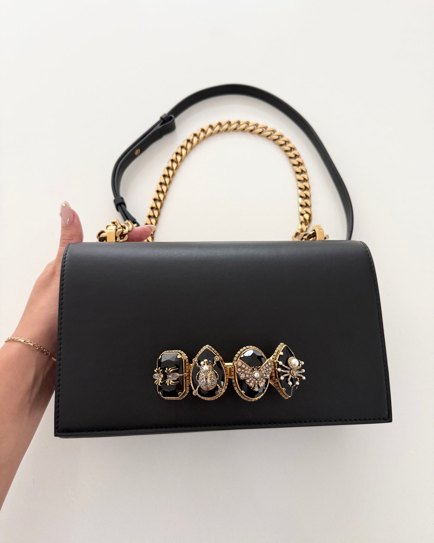 Alexander McQueen Black Jeweled Satchel Bag