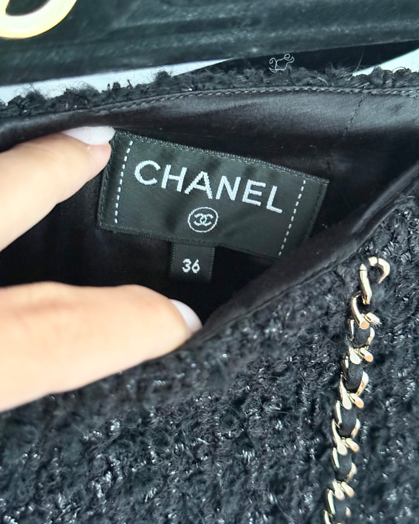 Chanel Black Tweed and Chain Detail Skirt Size 36 from 2023