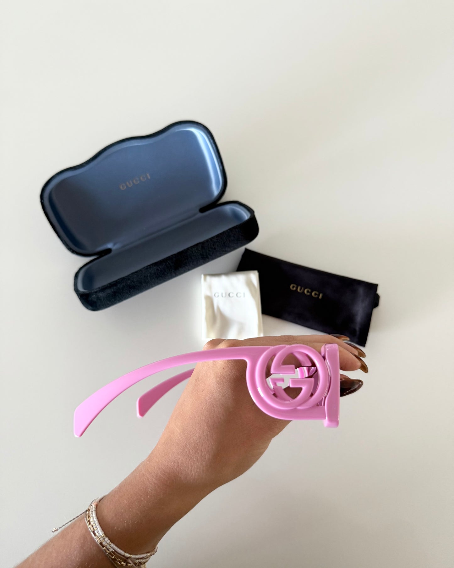 Gucci Pink Rectangle Logo Sunnies