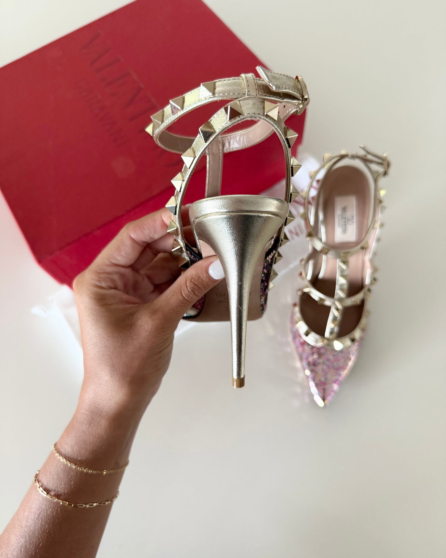 Valentino Multicolor Sequin Rockstud Heels Size 38.5