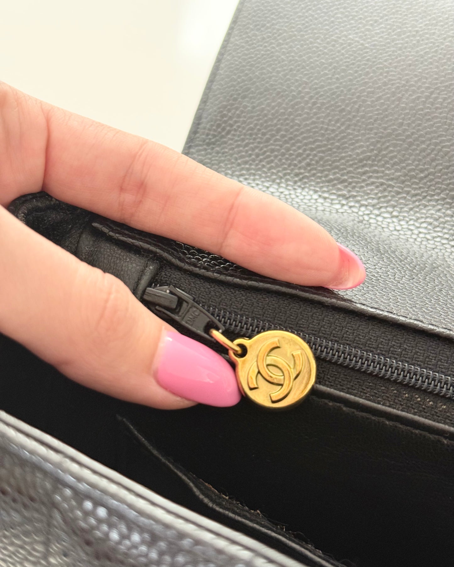 Chanel Vintage Black Caviar Mademoiselle Top Handle Handbag