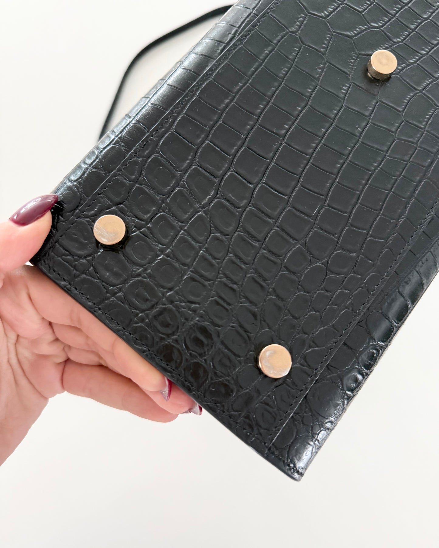 Saint Laurent Black Croc Embossed Small Sac De Jour