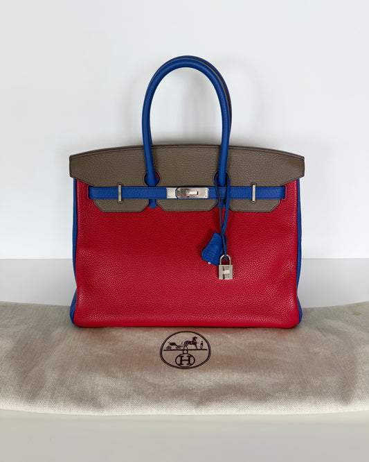 Hermes Special Order Tri-Color Togo Leather Birkin 35 with Palladium Hardware from 2012