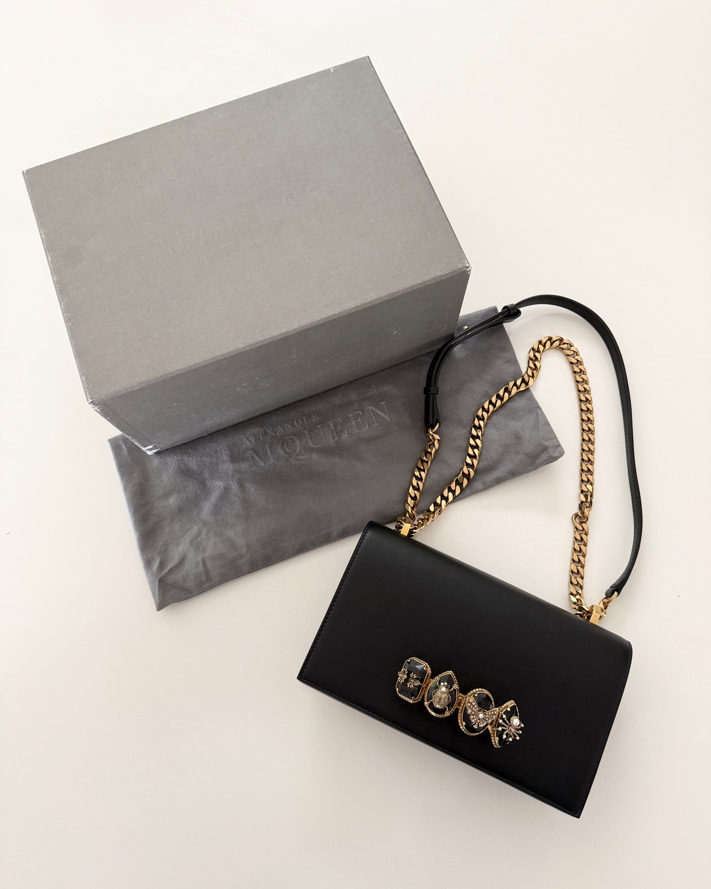 Alexander McQueen Black Jeweled Satchel Bag