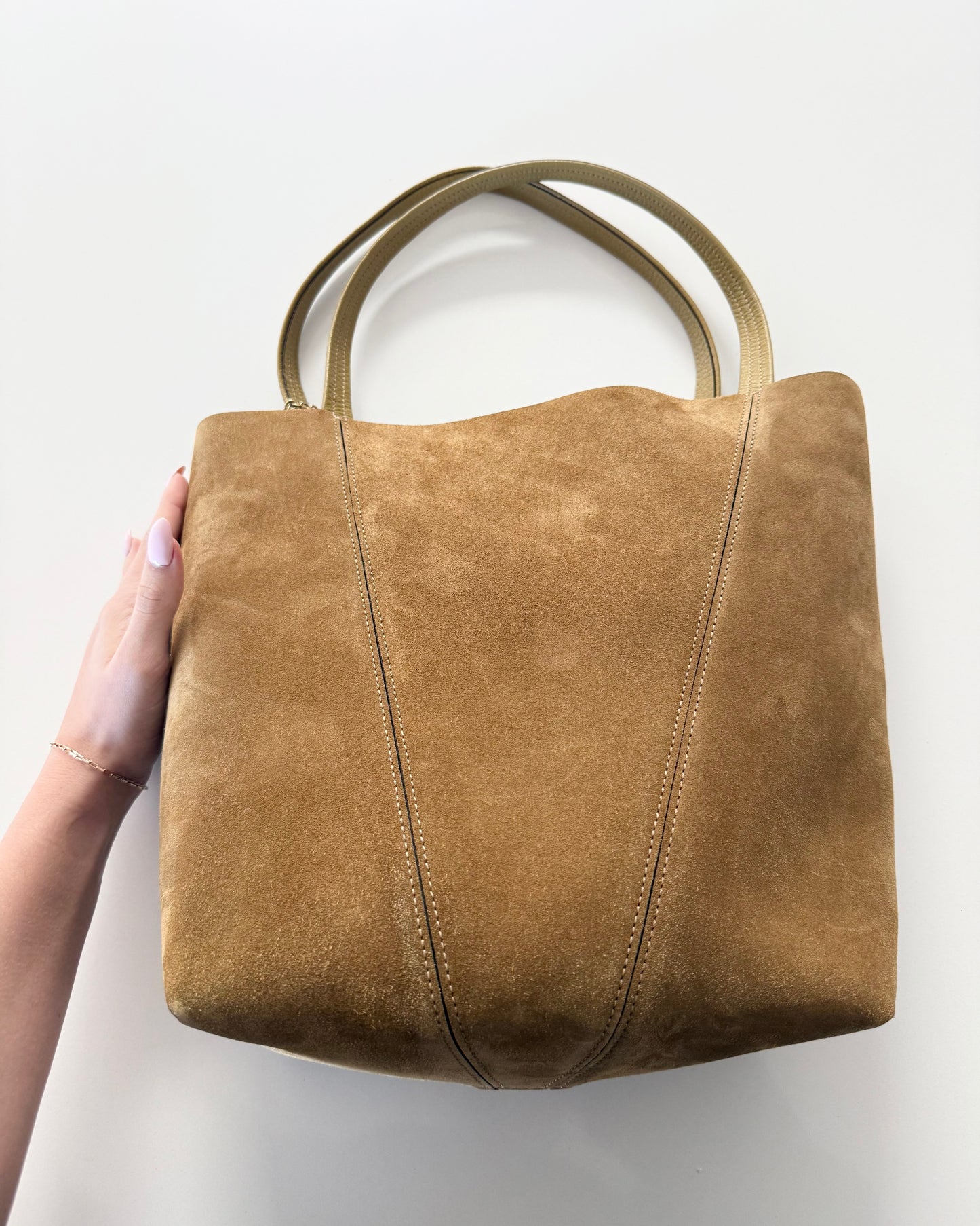 Chloe Gold Khaki Suede Spin Medium Bag With Charm