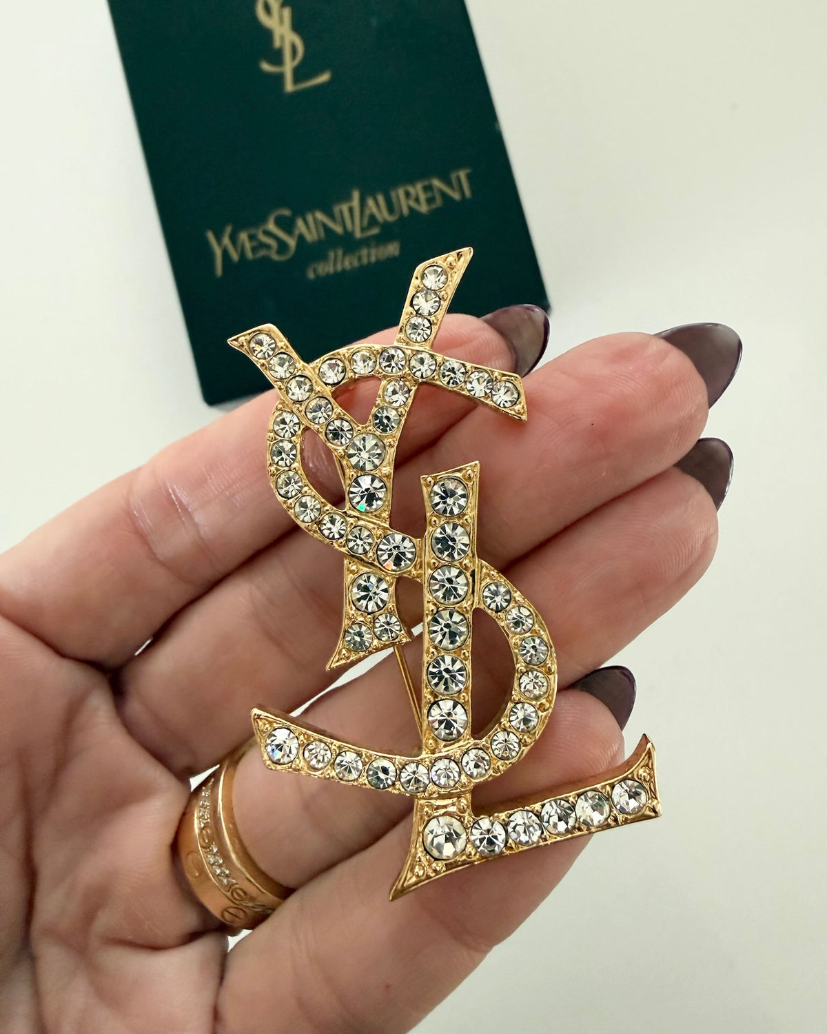 Saint Laurent Vintage Goldtone Crystal Brooch
