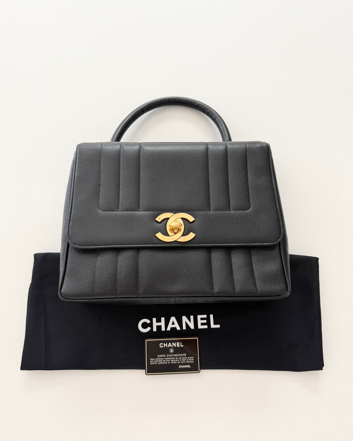 Chanel Vintage Black Caviar Mademoiselle Top Handle Handbag