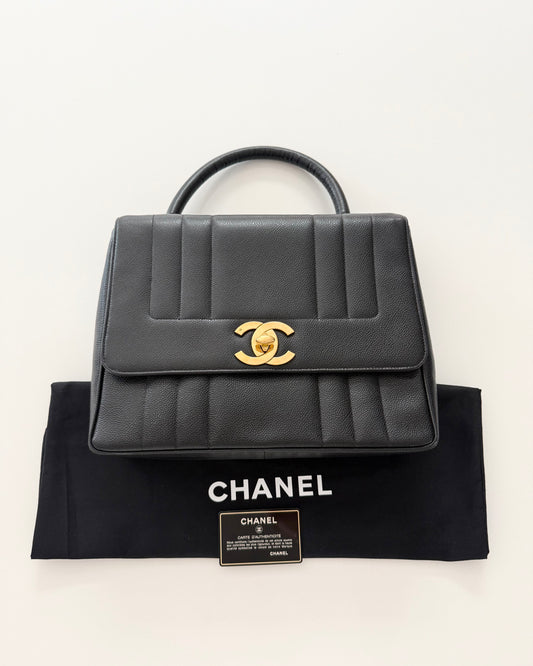 Chanel Vintage Black Caviar Mademoiselle Top Handle Handbag
