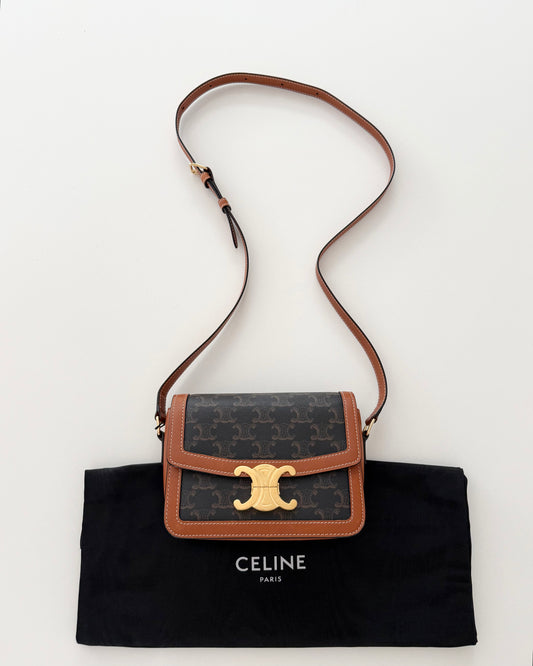 Celine Tan Coated Canvas Triomphe Teen Crossbody Bag