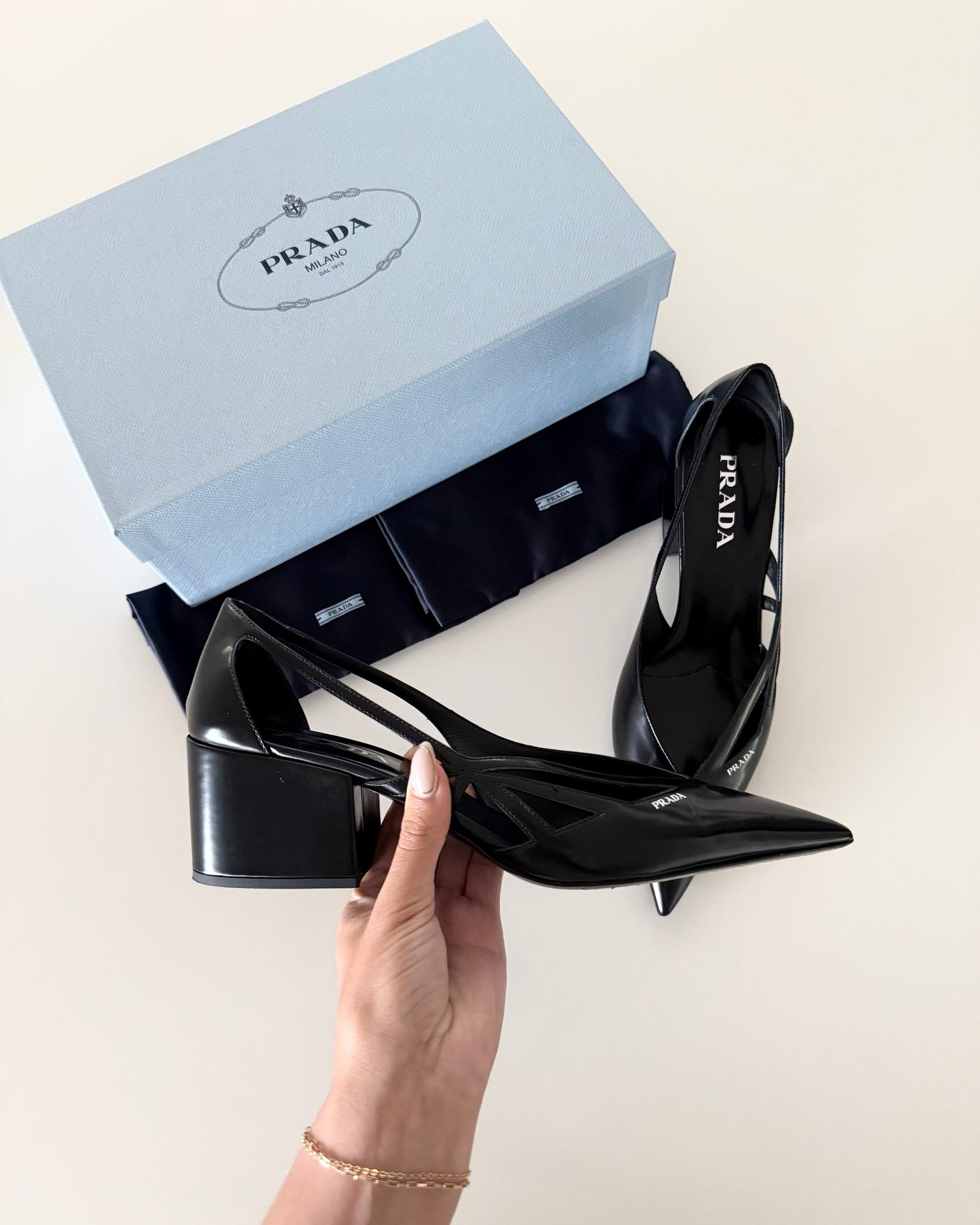 Prada Black Leather Cut Out Pumps Size 41
