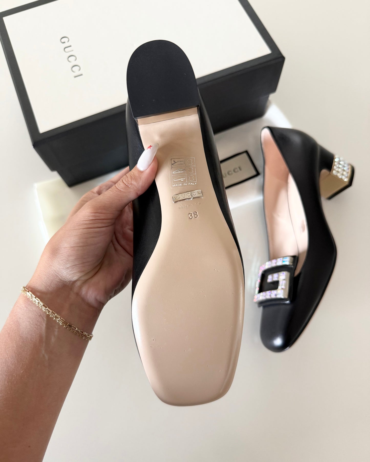 Gucci Black Mid Heel and Crystal Pumps Size 38