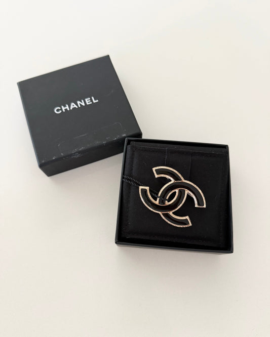 Chanel Gold Metal and Black Enamel Brooch from 2022