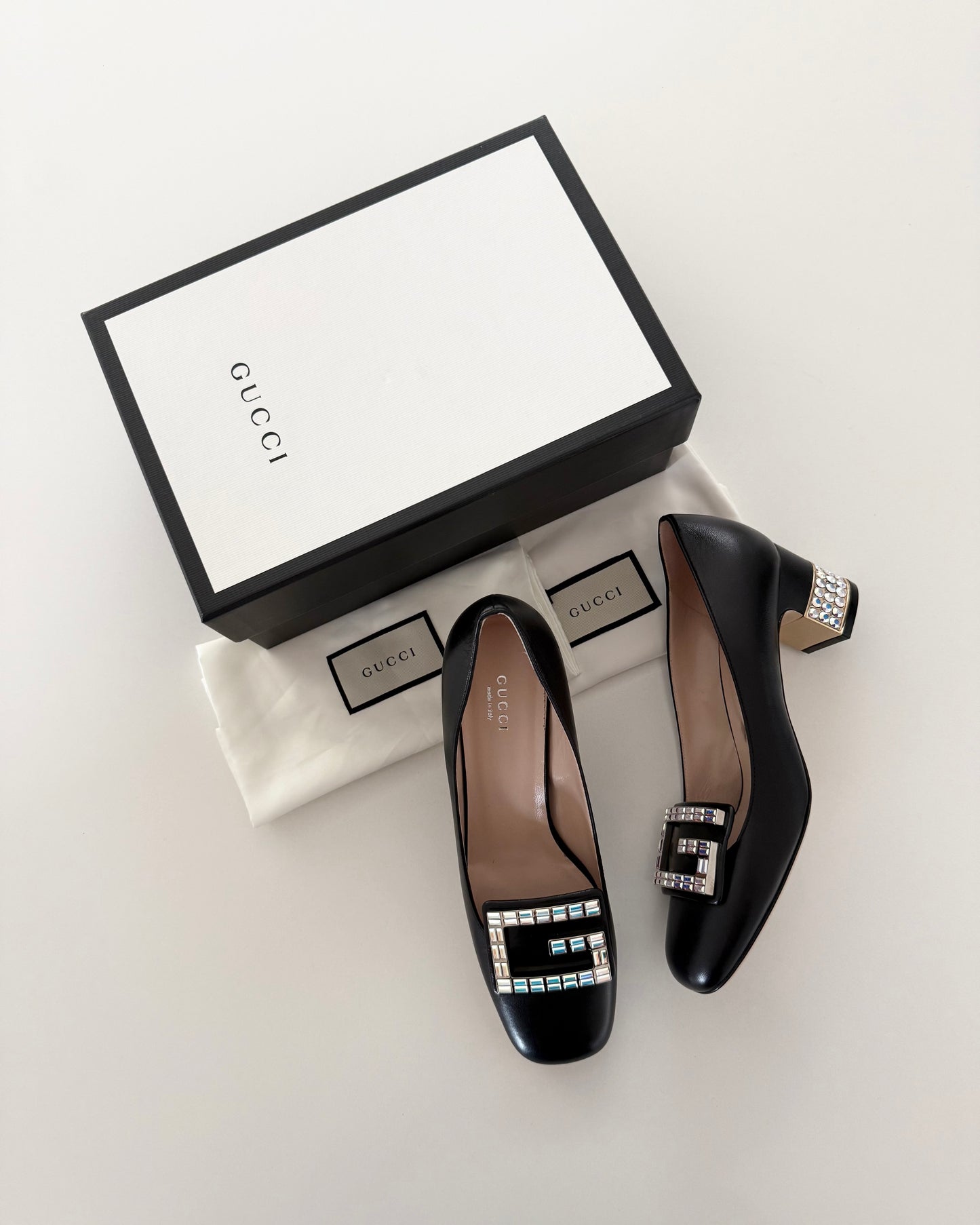 Gucci Black Mid Heel and Crystal Pumps Size 38