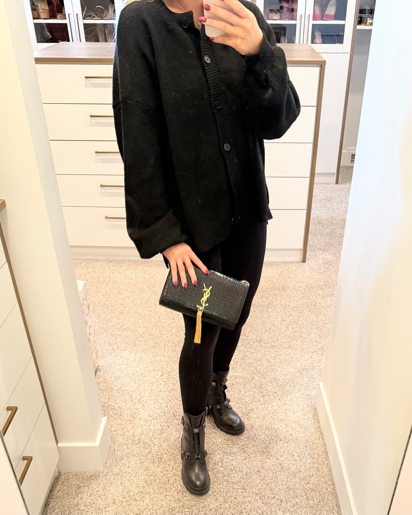 Saint Laurent Black Croc Embossed Patent Leather Medium Kate