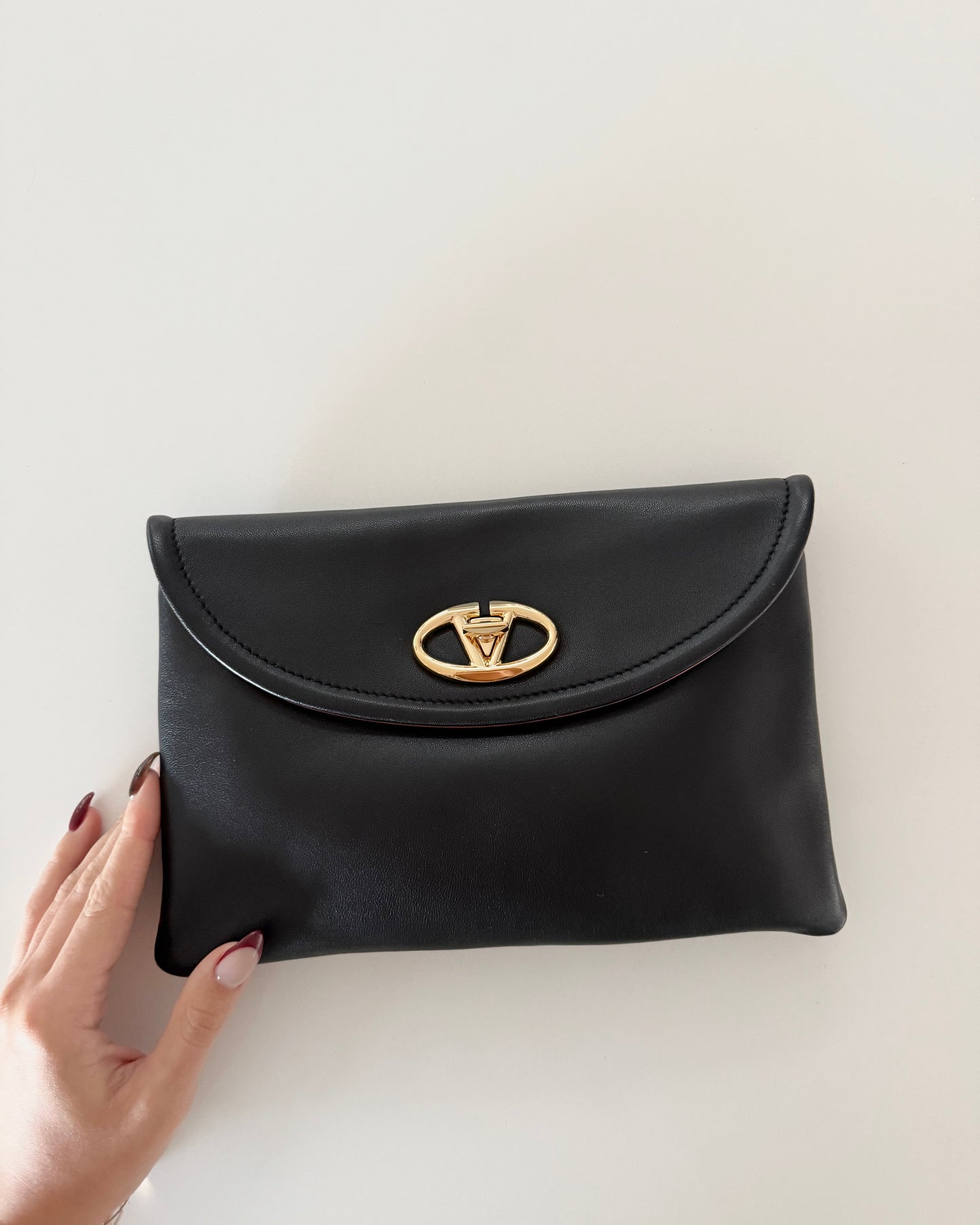Valentino Black Turnlock Logo Clutch