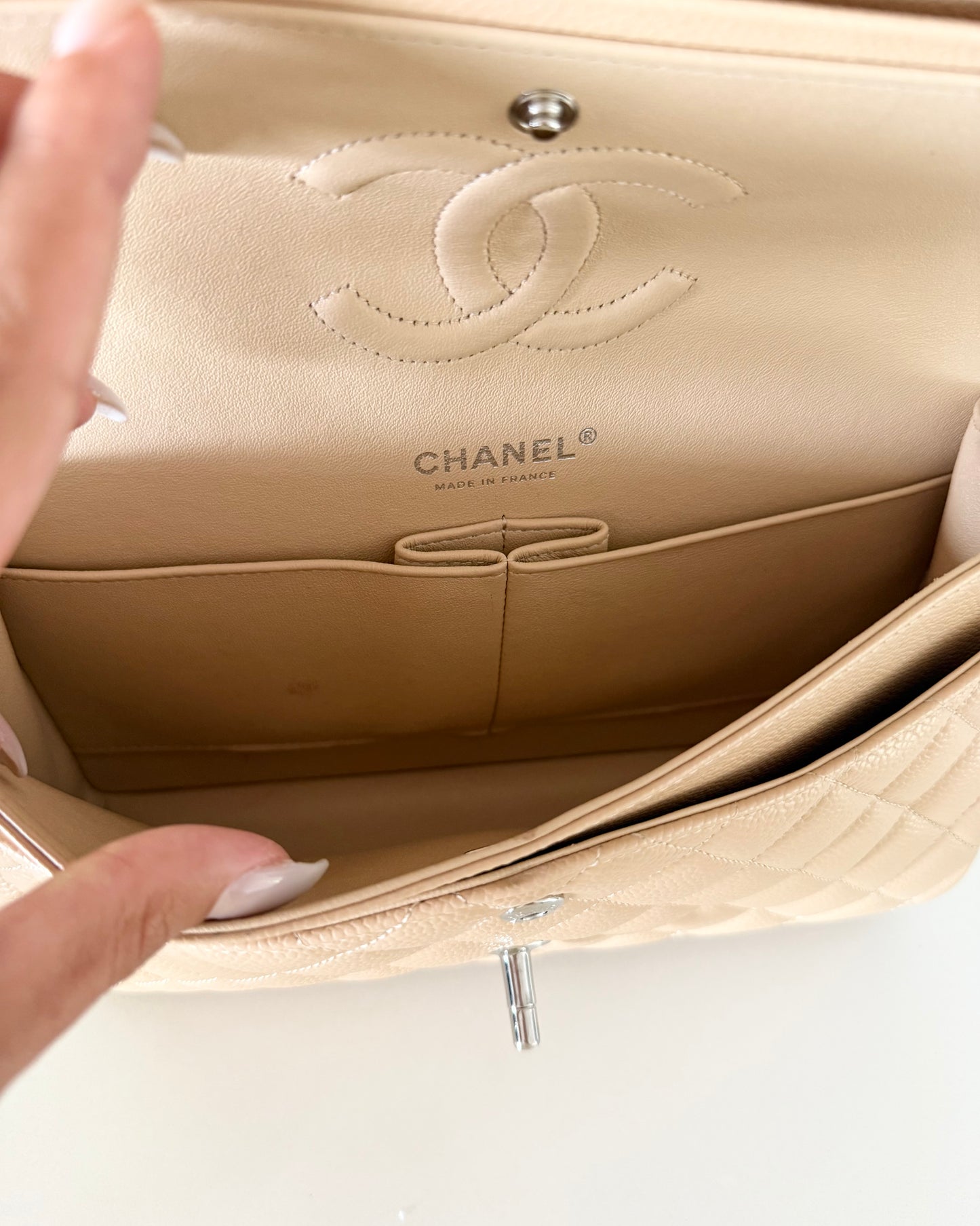 Chanel Limited Edition Beige Caviar Leather Classic Medium Double Flap
