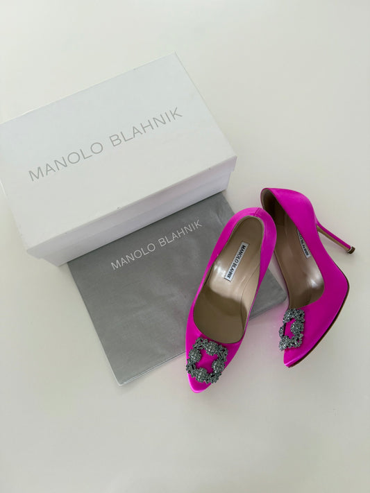 Manolo Blahnik Pink Hangisi 105 Heels Size 38.5