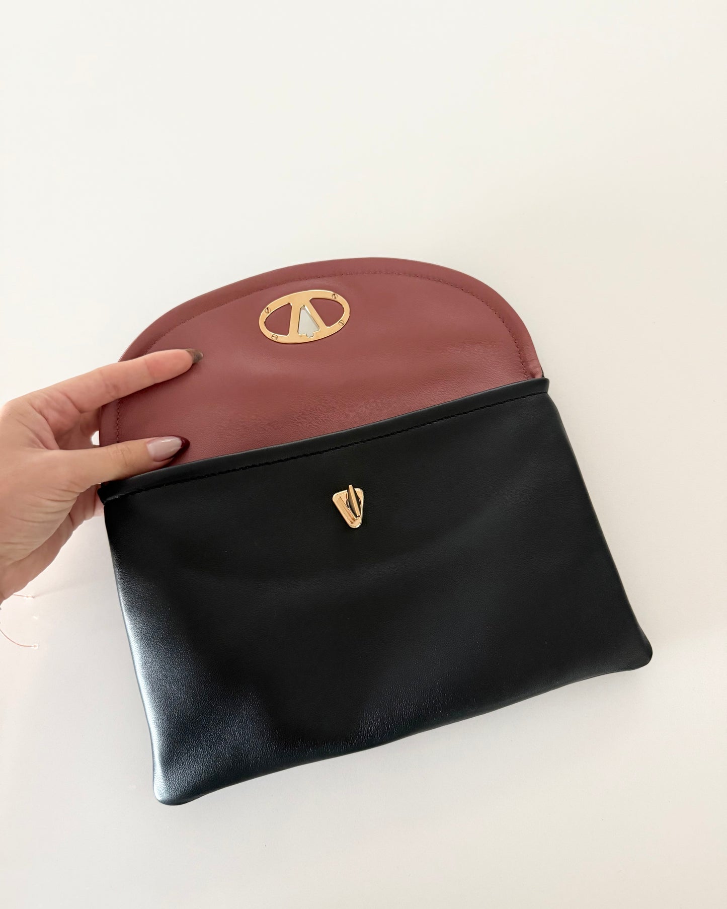 Valentino Black Turnlock Logo Clutch