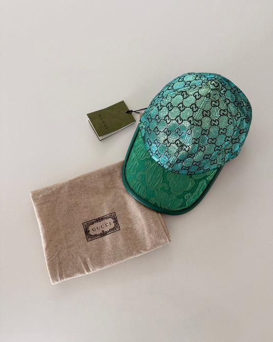 Gucci Limited Edition Green Metallic Logo Baseball Hat Size S
