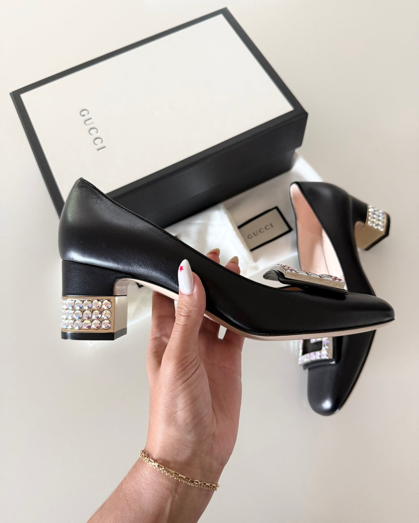 Gucci Black Mid Heel and Crystal Pumps Size 38