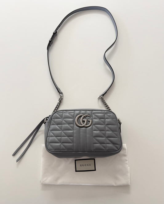 Gucci Grey Quilted Leather Geometric Marmont Small Shoulder Bag