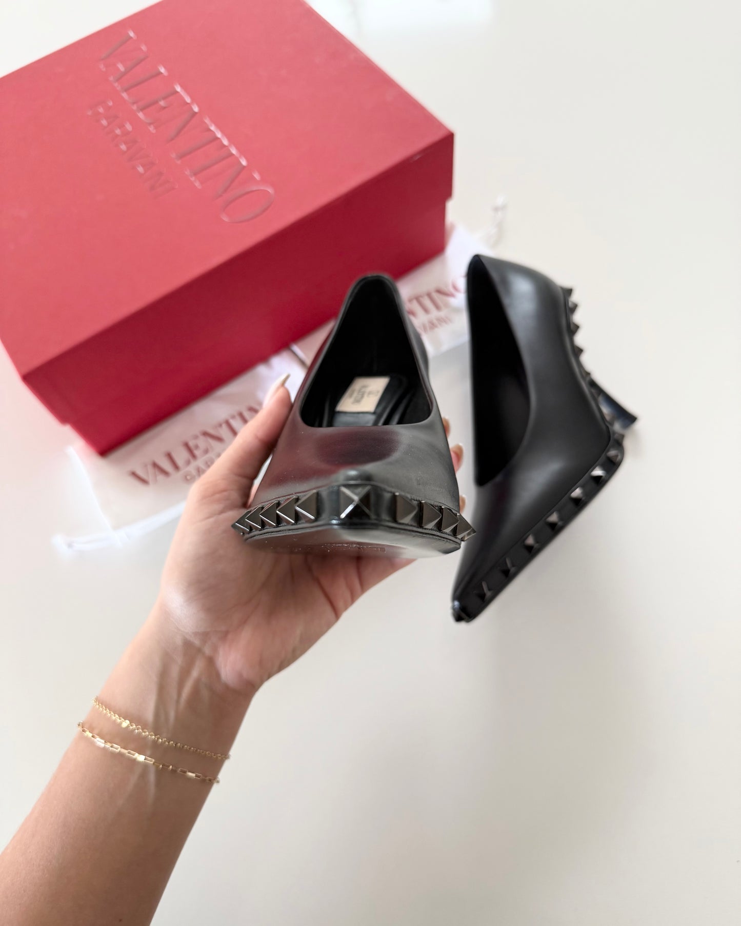 Valentino So Black Rockstud Longated Toe Pumps Size 37