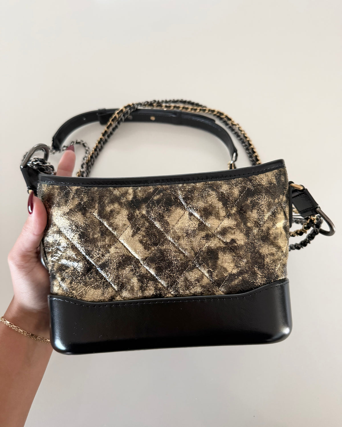 Chanel Black and Gold Gabrielle Mini Hobo Bag 26 series from 2018