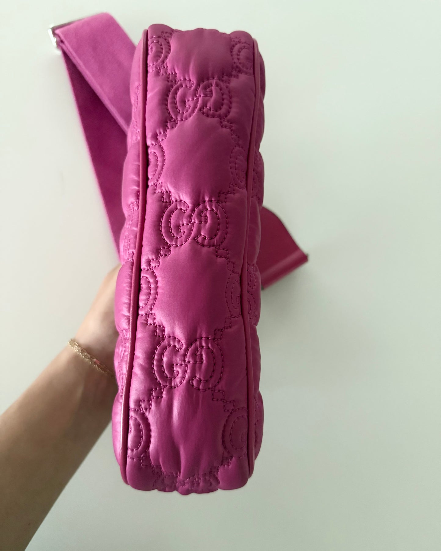 Gucci Pink Nylon Matelasse Handbag with Two Straps