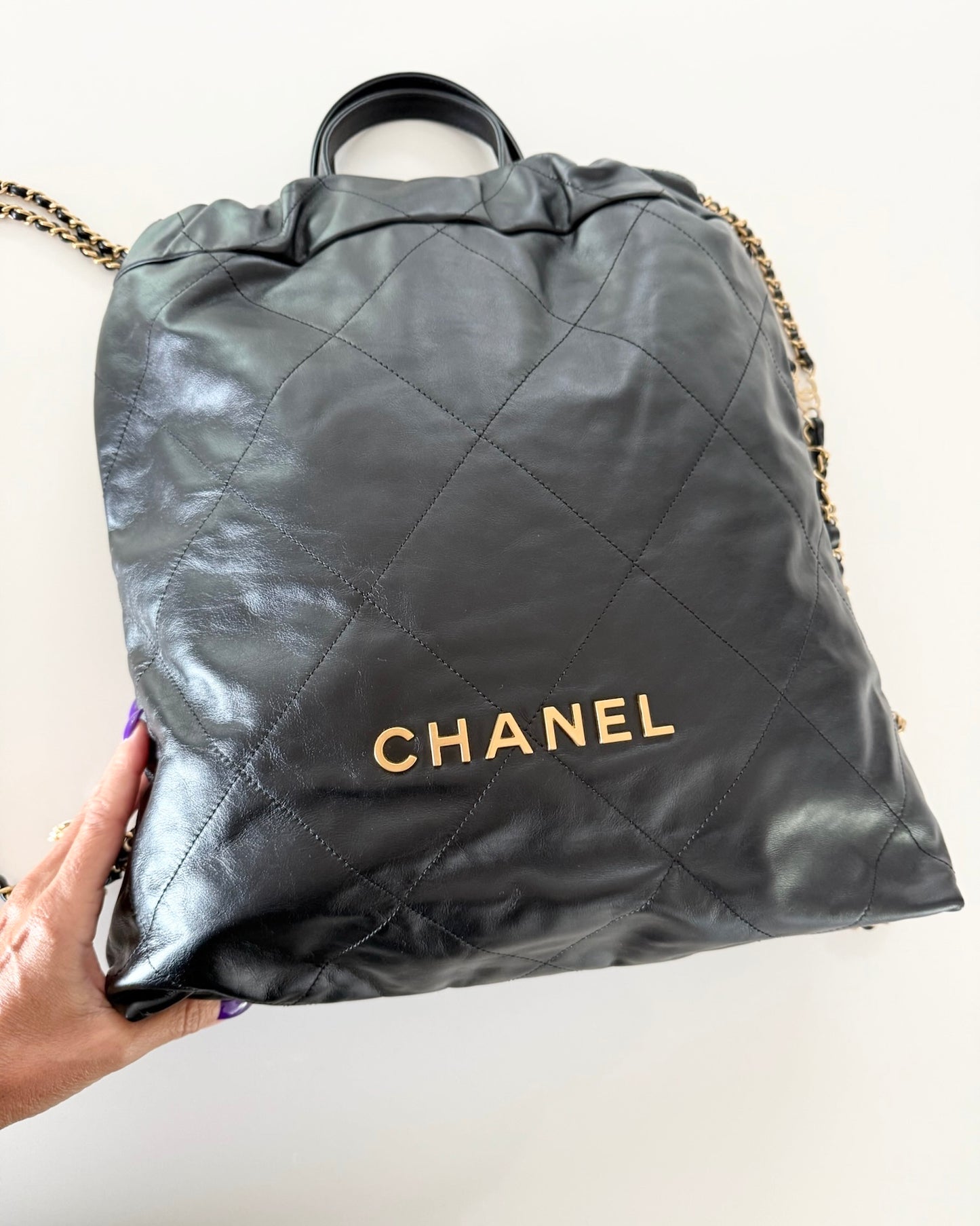 Chanel Black Leather 22 Backpack