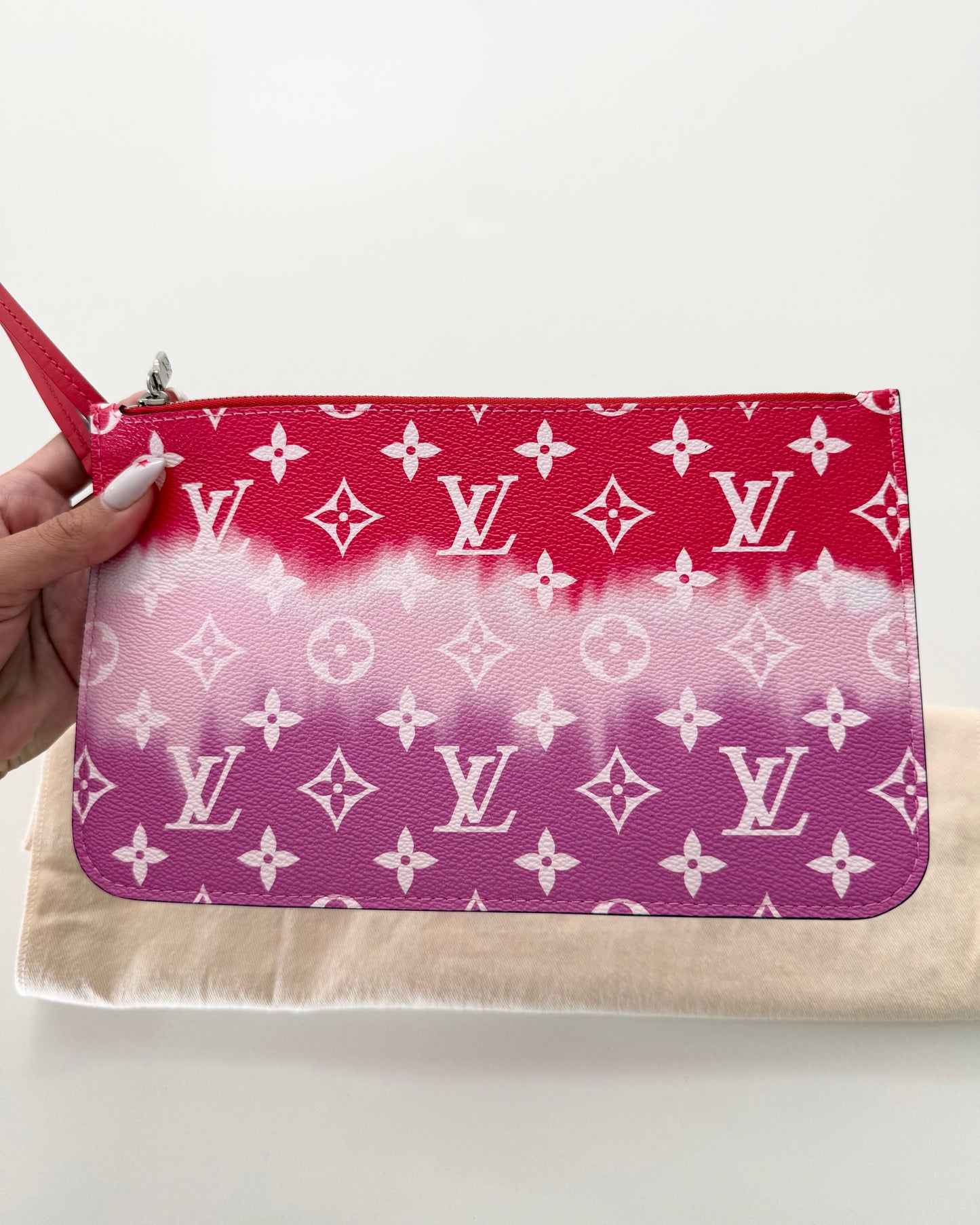 Louis Vuitton Pink and Red Escale Neverfull Pouch from 2020
