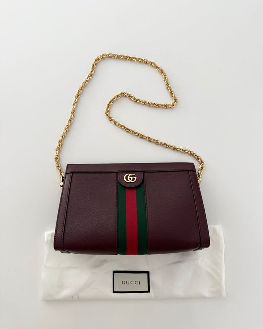 Gucci Burgundy Leather Ophidia Small Shoulder Bag