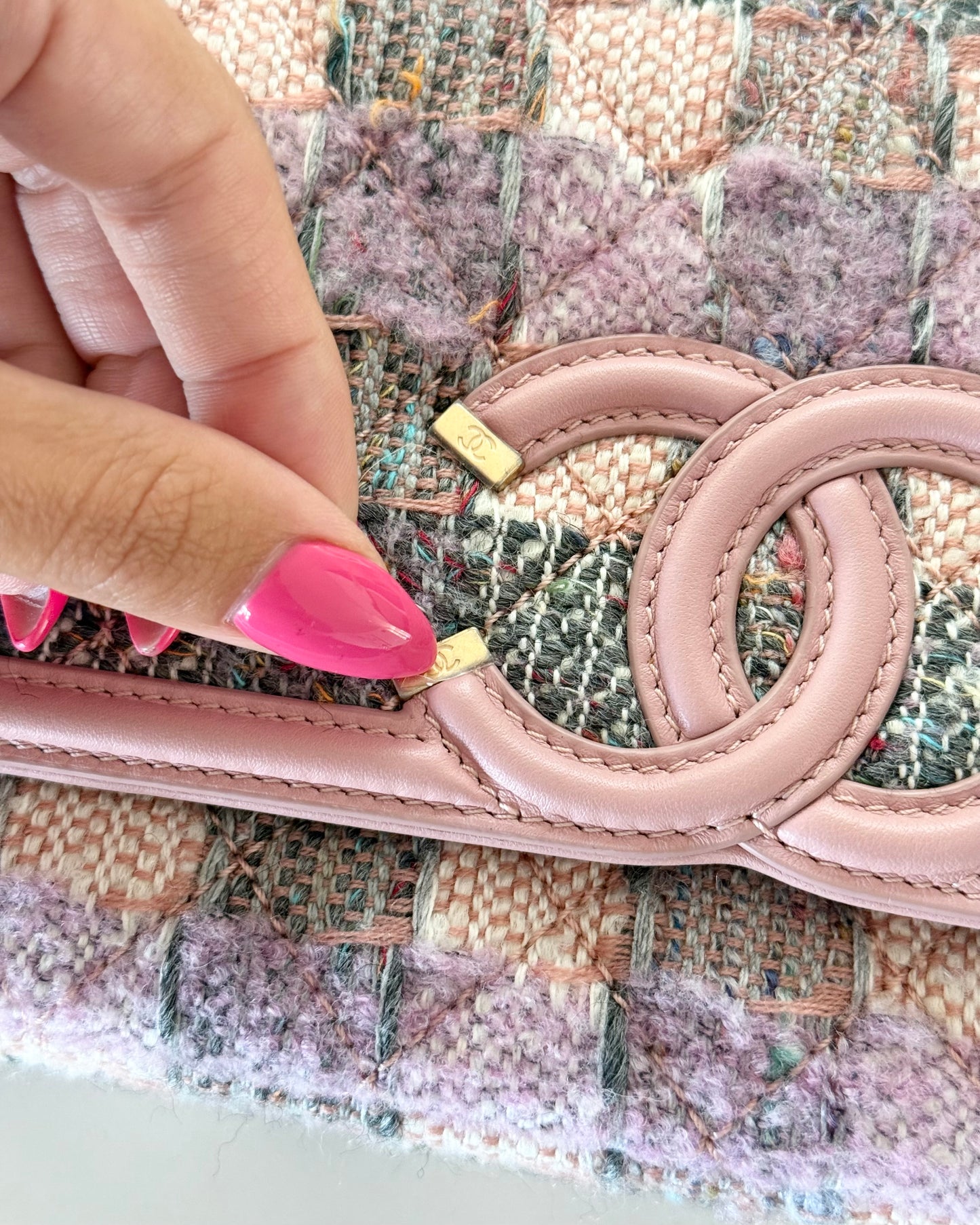 Chanel Pink and Multicolor Tweed Filagree Flap Bag