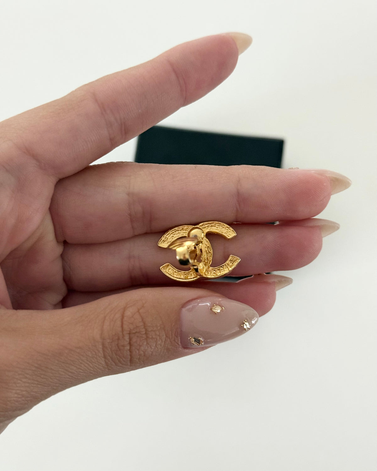 Chanel Vintage Goldtone and Crystal Logo Clip Earrings