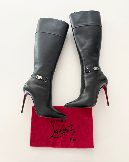 Christian Louboutin Black Leather Lock Kate Botta 100 Boots size 39