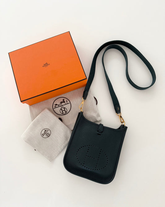 Hermes Vert Bosphore Clemence Leather Evelyne TPM w/Gold Plated Hardware from 2021