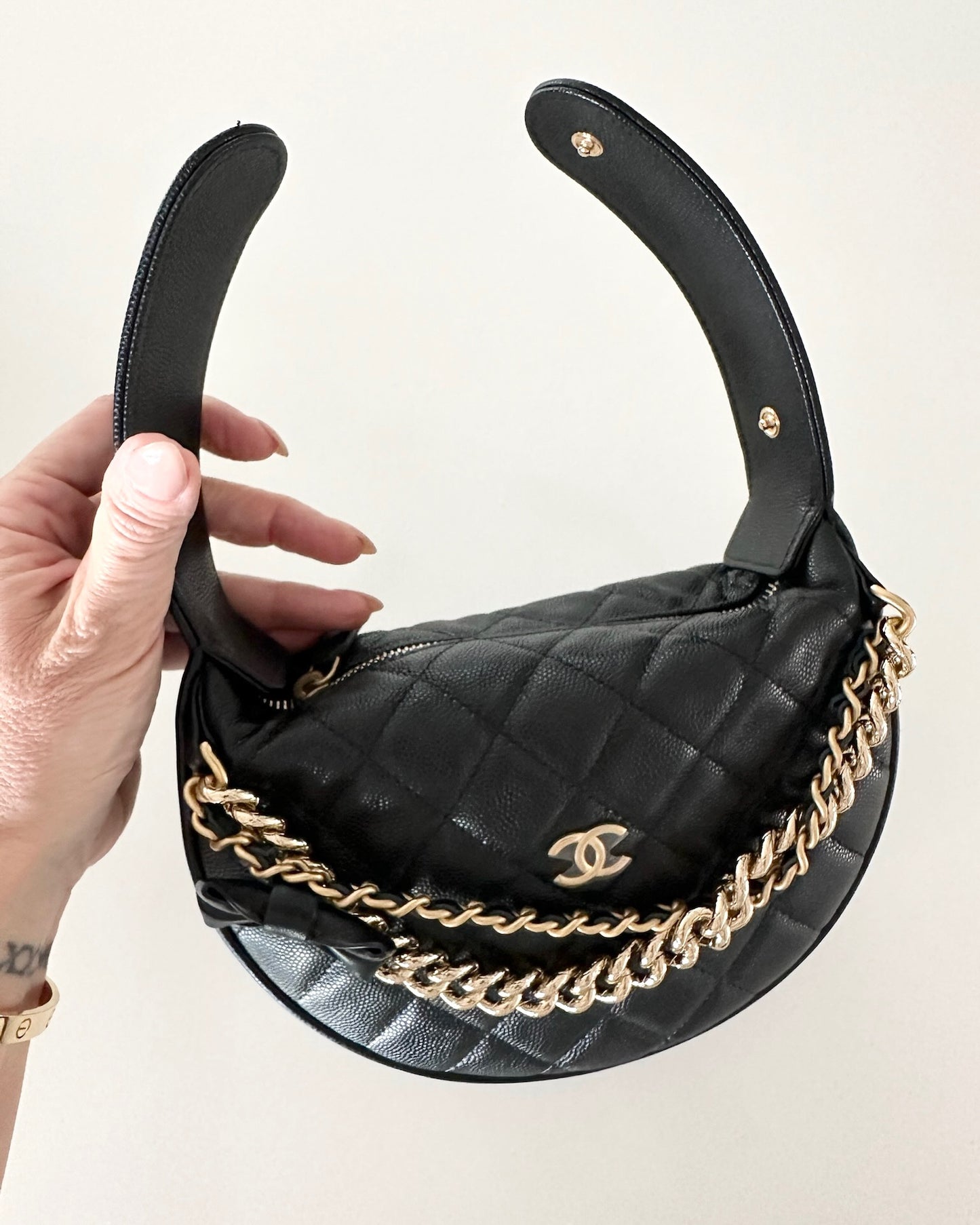 Chanel Caviar Black Bow Pouch Hobo Bag