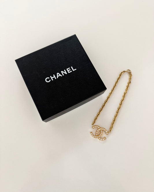 Chanel 80s Vintage Jumbo Crystal Logo Necklace