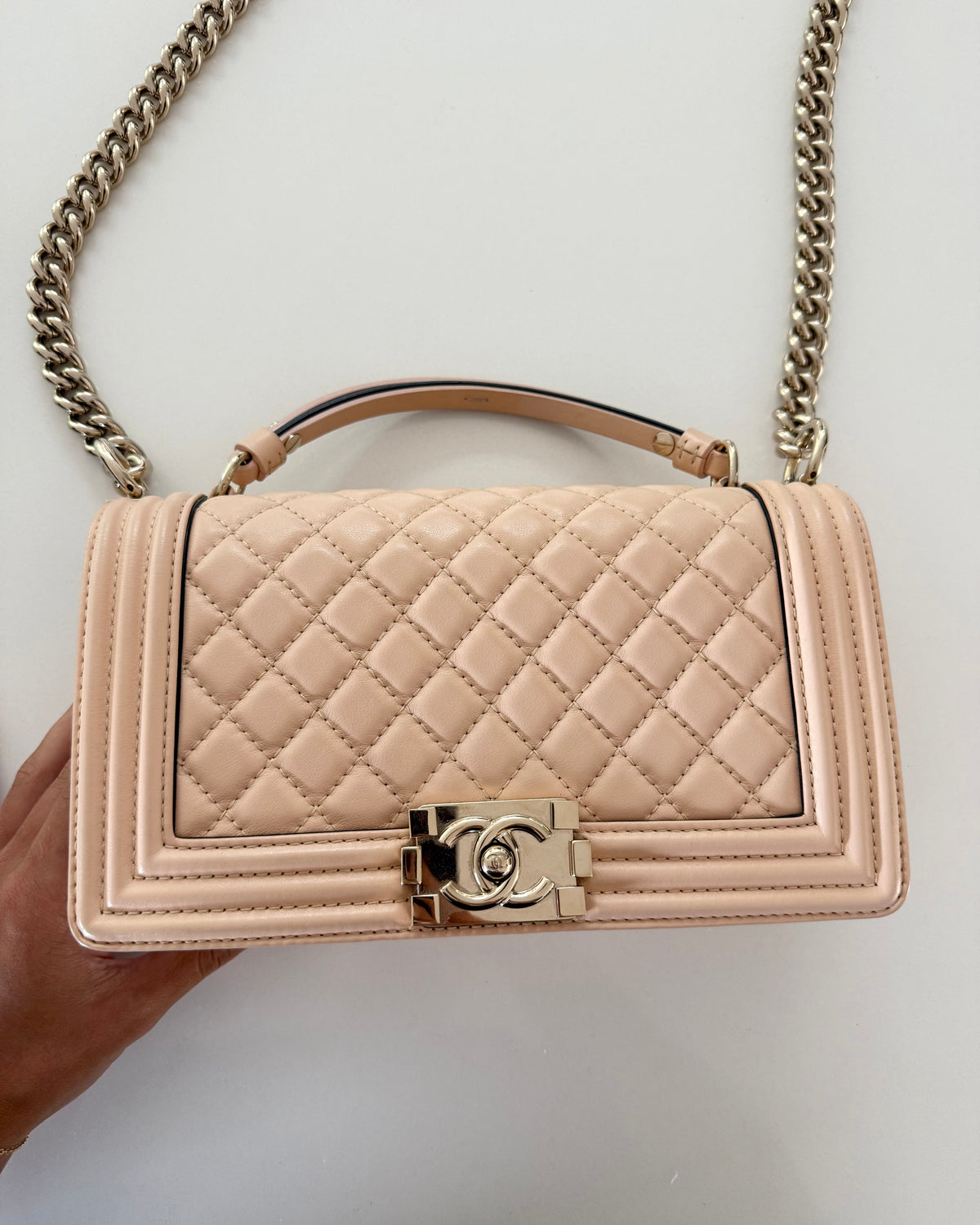 Chanel Rare Blush Leather Top Handle Medium Boy Bag 27 series from 2019