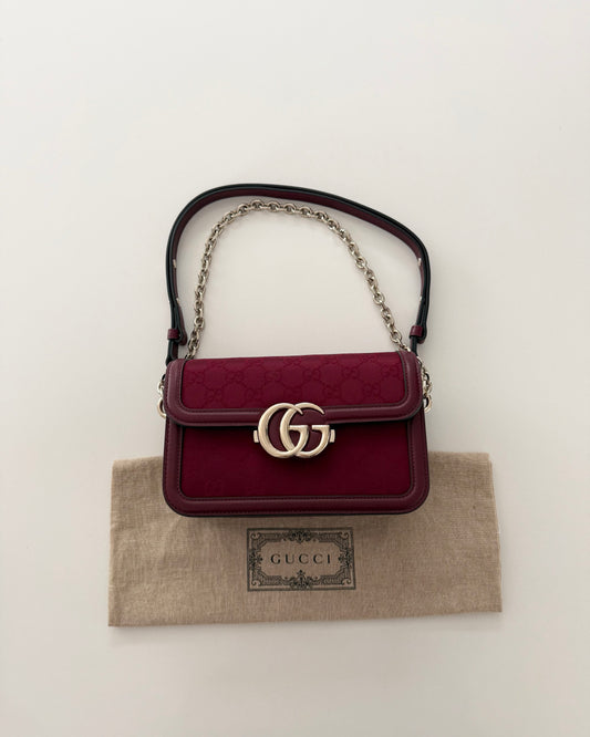Gucci Dark Red Canvas and Leather Small Go Shoulder Bag