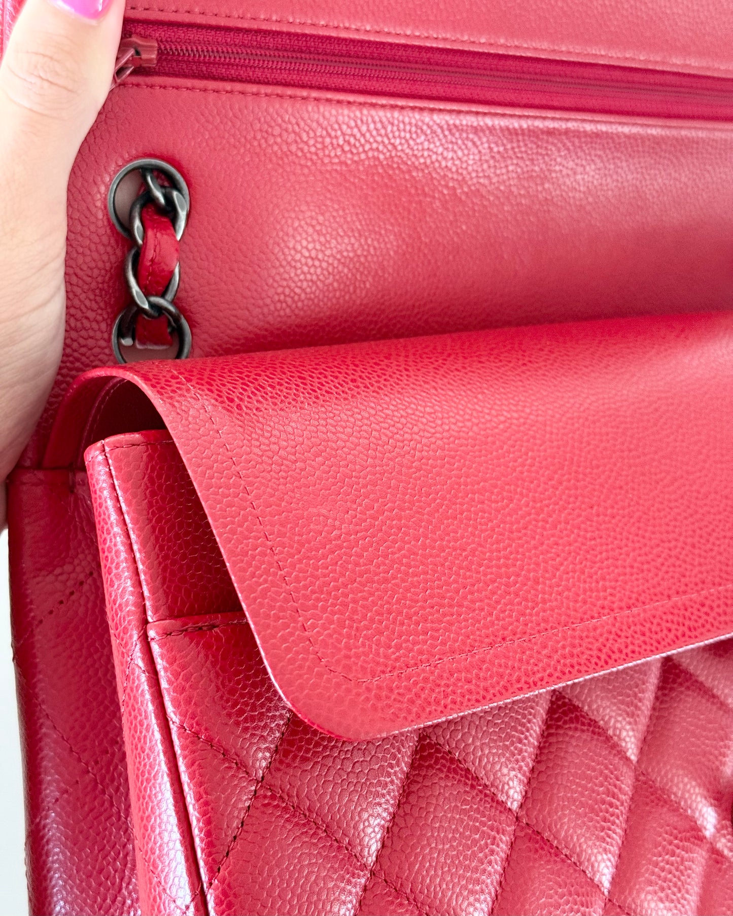Chanel Red Caviar Quilted Jumbo with Ruthenium Hardware 21 series from 2015