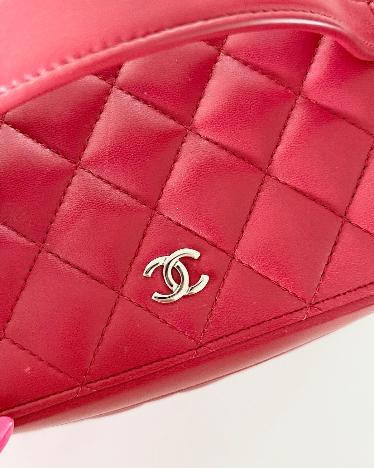 Chanel Red Lambskin Vanity Top Handle