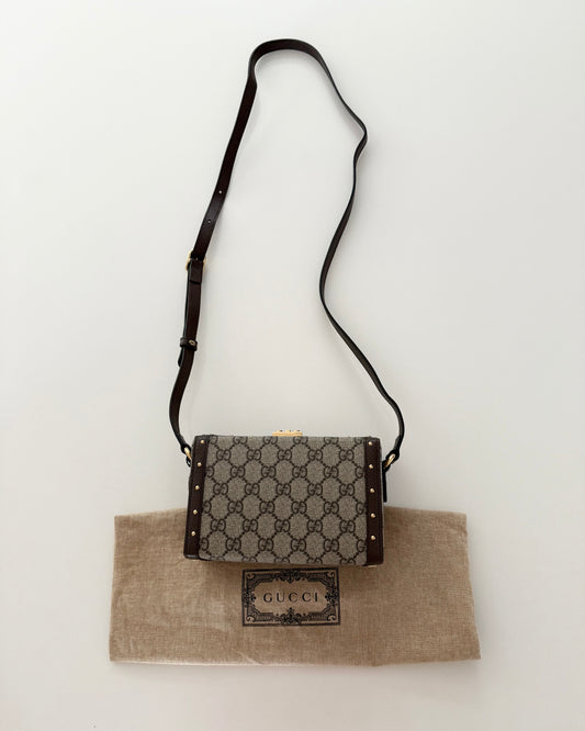 Gucci Beige/Ebony GG Coated Canvas Leather Mini Trunk/Crossbody Bag